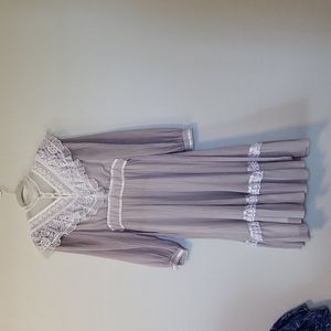 Gunne Sax Retro 1970's Lace Neckline and Trimmed in Lace Light Taupe Size 5